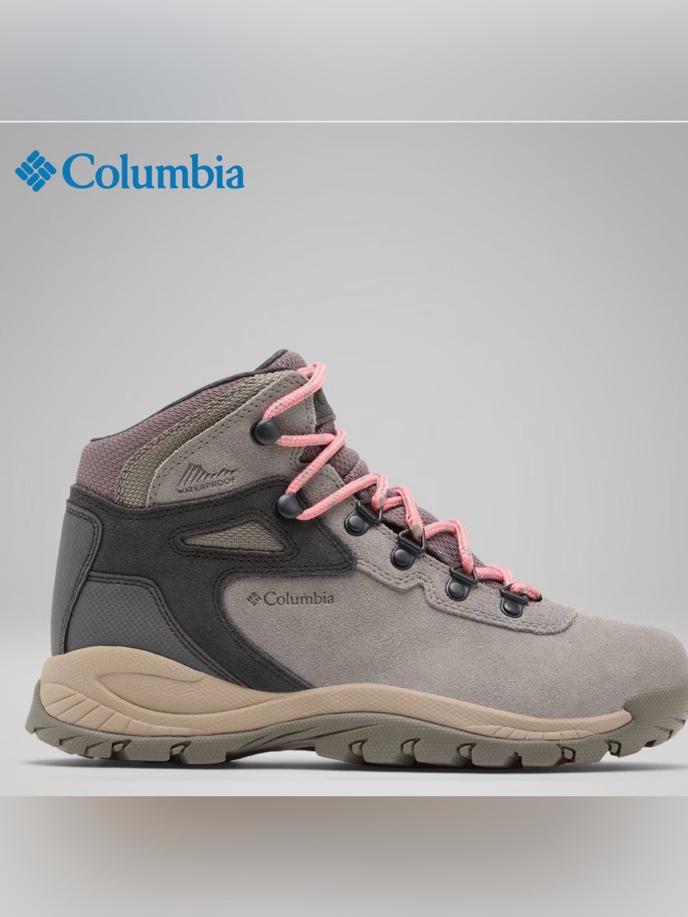Columbia Women's Lace-Up Hiking Boot in Taupe with Pink Laces